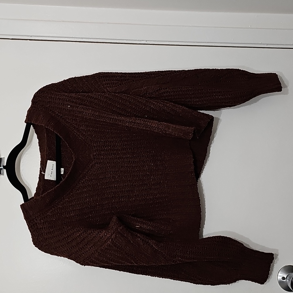 Pink Rose Cropped Brown Long Sleeve knit